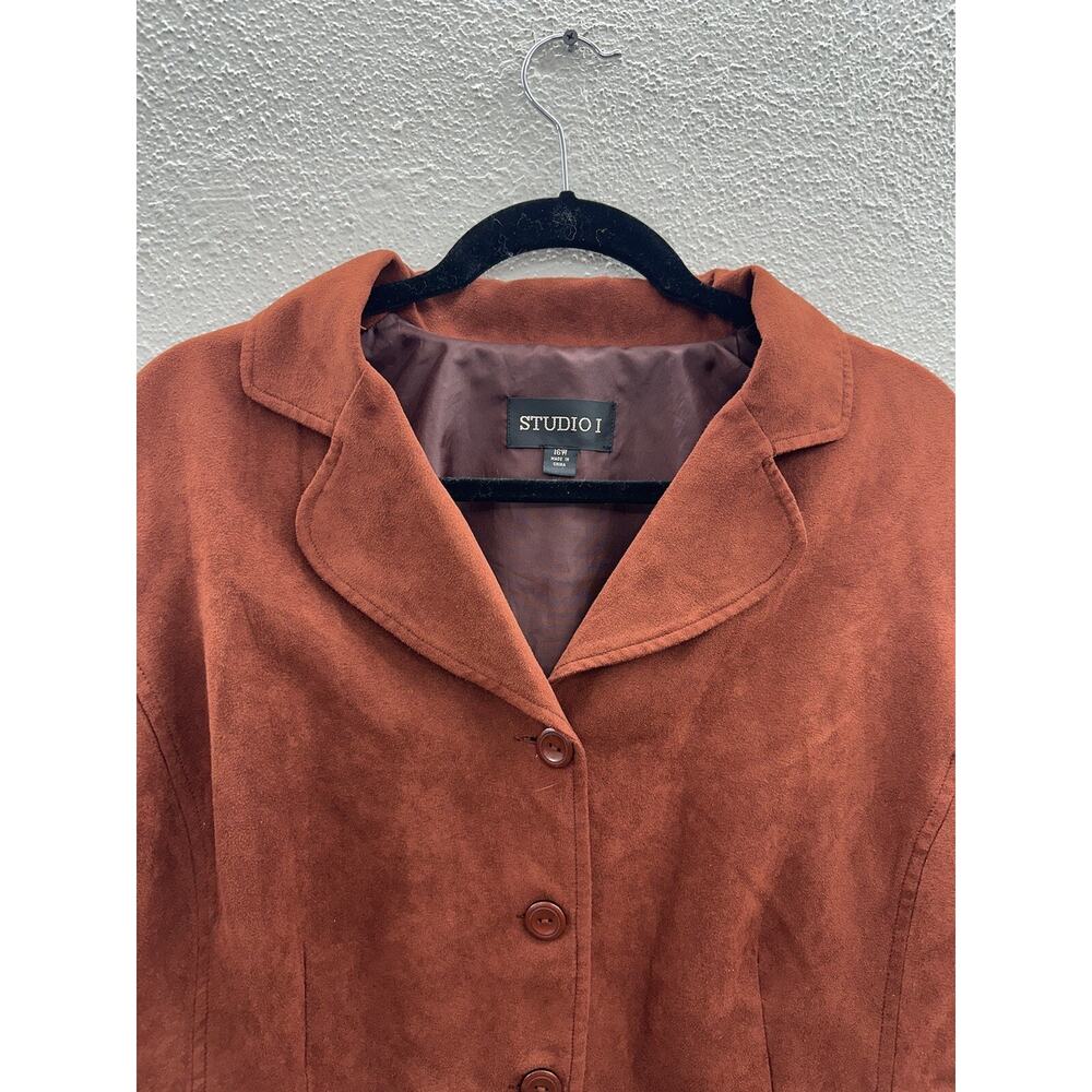 Studio 1 Womens Two Piece Set Size 16W Jacket and Skirt Orange Faux Suede - Picture 2 of 16